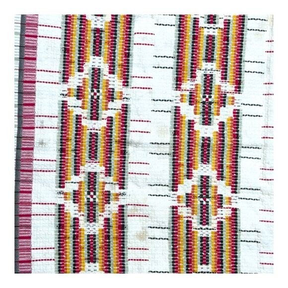 Handwoven Rainbow Swedish Bridge Tablecloth 40" Geometric Pattern Fringed Edges - Picture 2 of 4